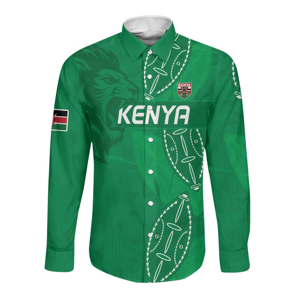 Jamhuri ya Kenya Rugby Custom Long Sleeve Button Shirt Kenyan Shield Style - Green Color