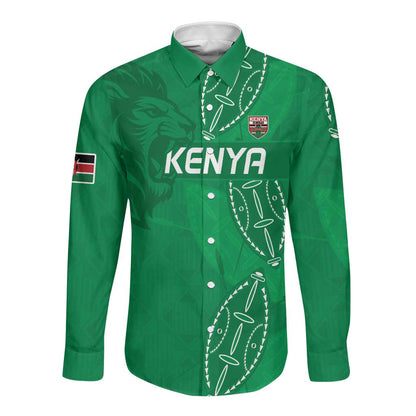 Jamhuri ya Kenya Rugby Custom Long Sleeve Button Shirt Kenyan Shield Style - Green Color