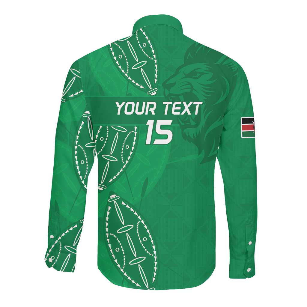 Jamhuri ya Kenya Rugby Custom Long Sleeve Button Shirt Kenyan Shield Style - Green Color