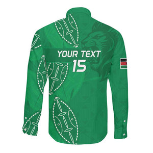 Jamhuri ya Kenya Rugby Custom Long Sleeve Button Shirt Kenyan Shield Style - Green Color