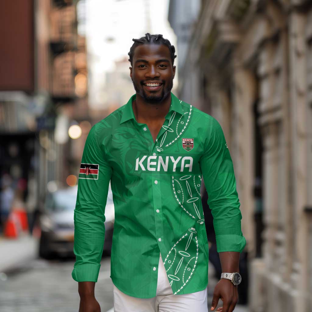 Jamhuri ya Kenya Rugby Custom Long Sleeve Button Shirt Kenyan Shield Style - Green Color