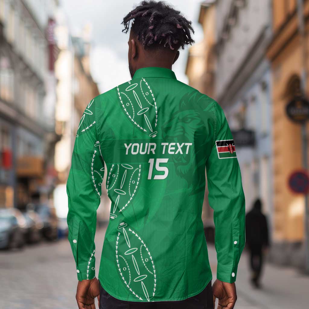Jamhuri ya Kenya Rugby Custom Long Sleeve Button Shirt Kenyan Shield Style - Green Color