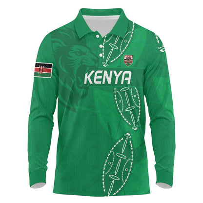 Jamhuri ya Kenya Rugby Custom Long Sleeve Polo Shirt Kenyan Shield Style - Green Color