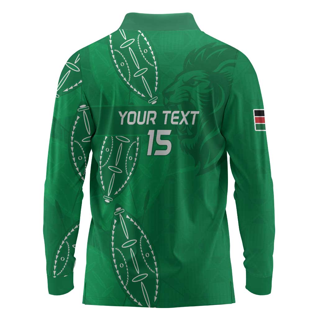 Jamhuri ya Kenya Rugby Custom Long Sleeve Polo Shirt Kenyan Shield Style - Green Color