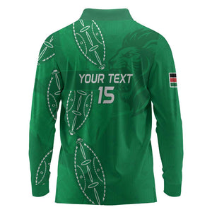 Jamhuri ya Kenya Rugby Custom Long Sleeve Polo Shirt Kenyan Shield Style - Green Color