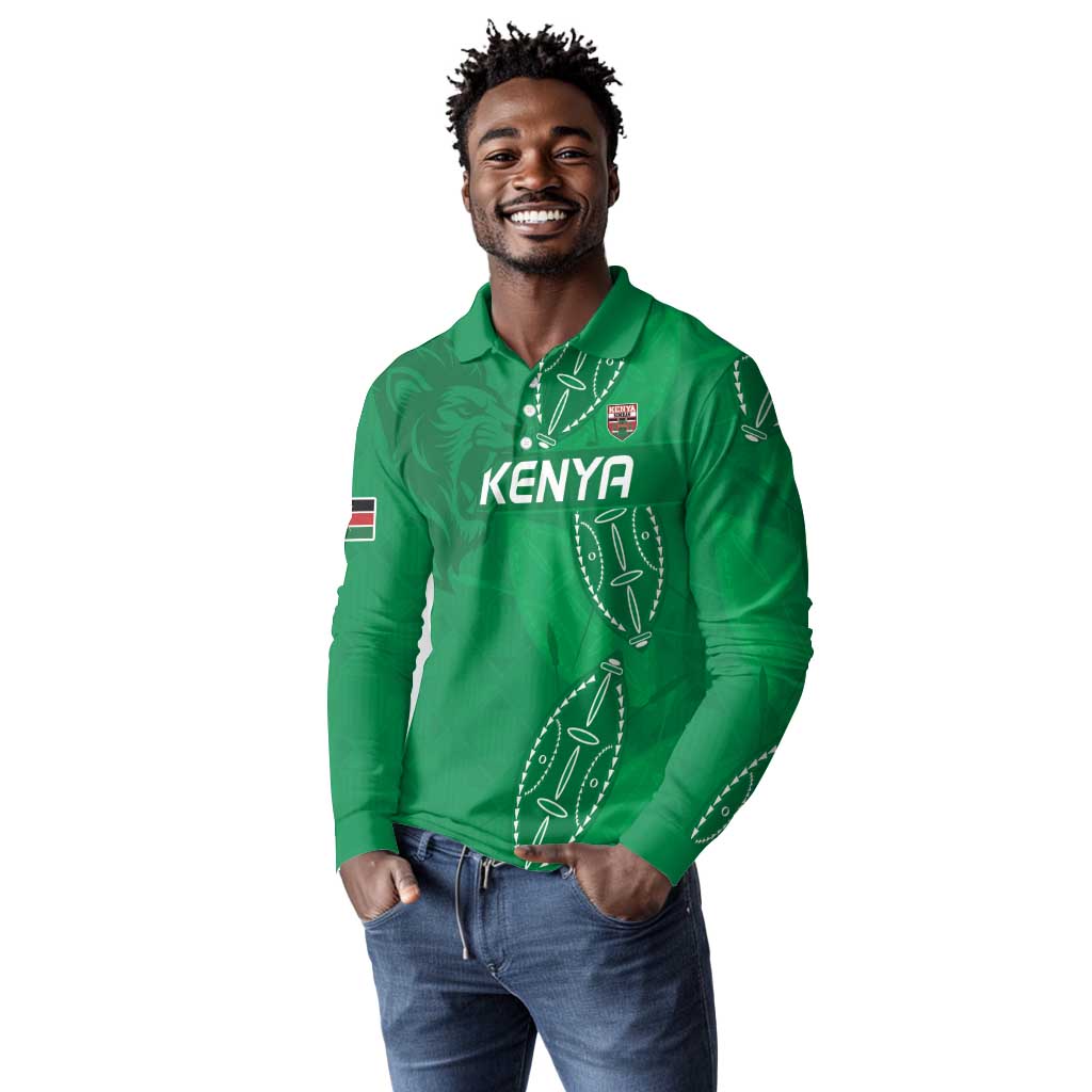 Jamhuri ya Kenya Rugby Custom Long Sleeve Polo Shirt Kenyan Shield Style - Green Color