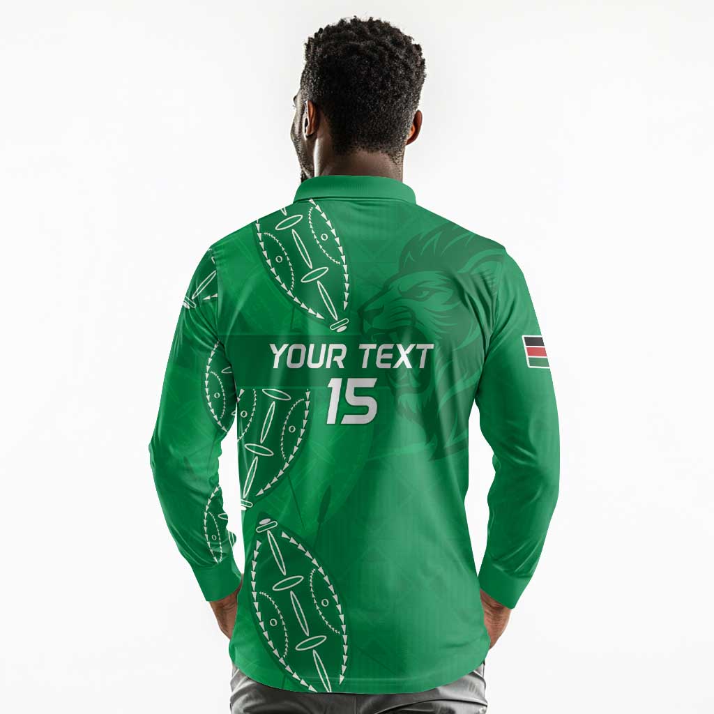 Jamhuri ya Kenya Rugby Custom Long Sleeve Polo Shirt Kenyan Shield Style - Green Color