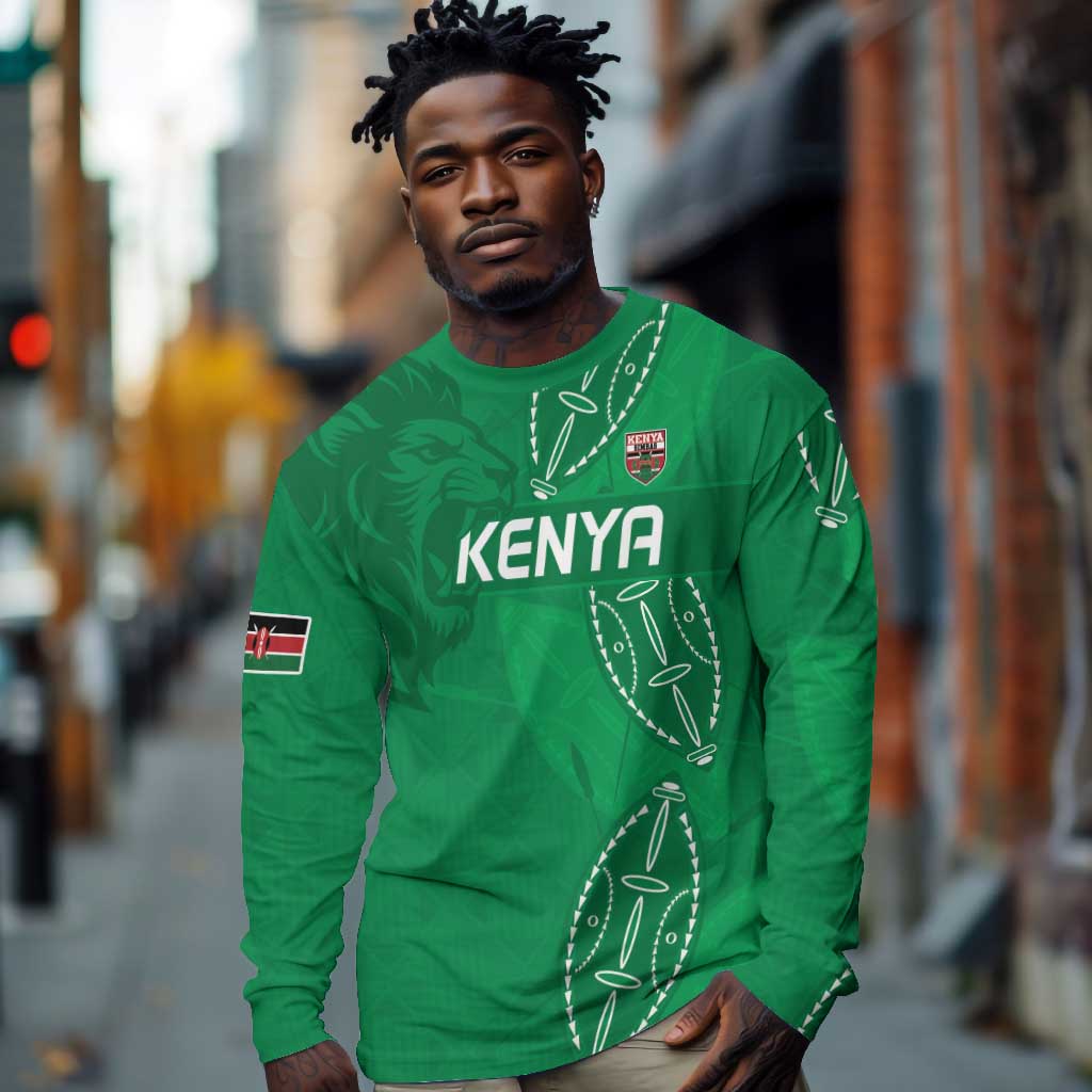 Jamhuri ya Kenya Rugby Custom Long Sleeve Shirt Kenyan Shield Style - Green Color