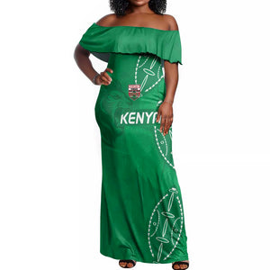 Jamhuri ya Kenya Rugby Custom Off Shoulder Maxi Dress Kenyan Shield Style - Green Color