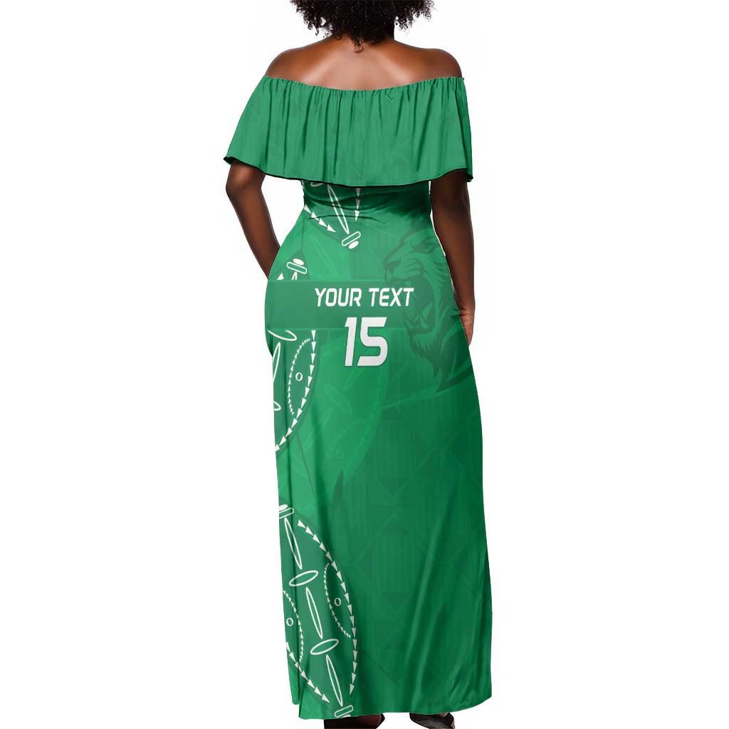 Jamhuri ya Kenya Rugby Custom Off Shoulder Maxi Dress Kenyan Shield Style - Green Color