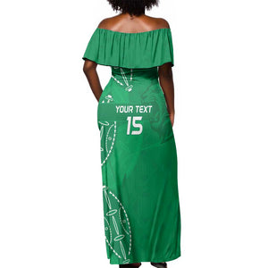 Jamhuri ya Kenya Rugby Custom Off Shoulder Maxi Dress Kenyan Shield Style - Green Color