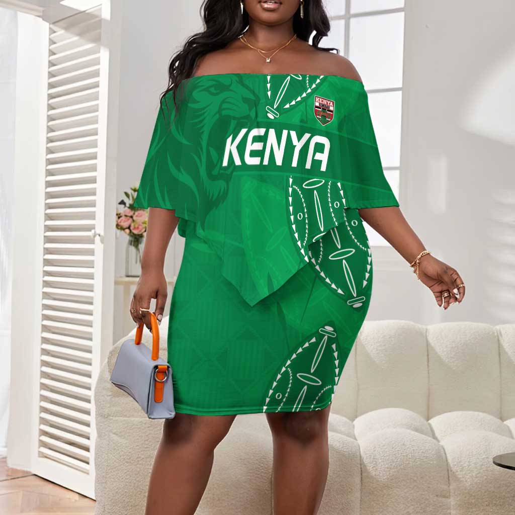 Jamhuri ya Kenya Rugby Custom Off Shoulder Short Dress Kenyan Shield Style - Green Color