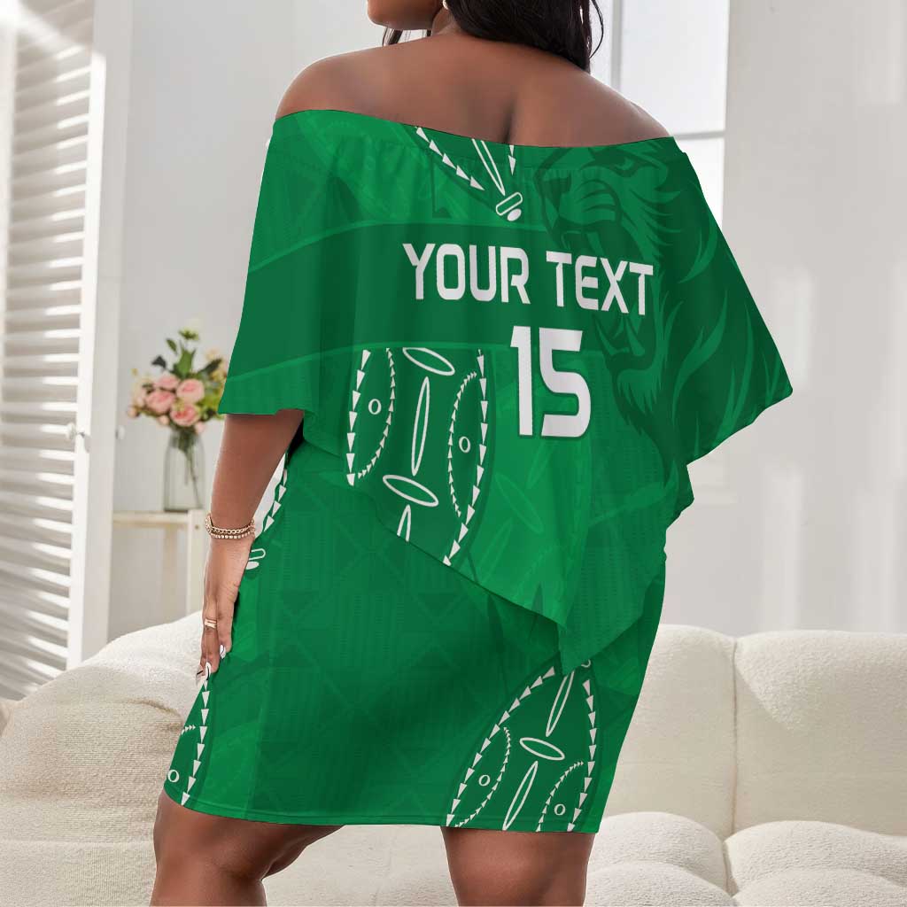 Jamhuri ya Kenya Rugby Custom Off Shoulder Short Dress Kenyan Shield Style - Green Color