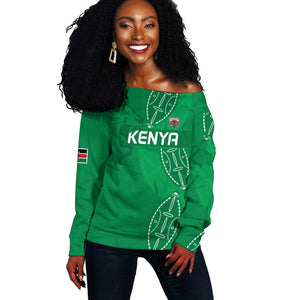 Jamhuri ya Kenya Rugby Custom Off Shoulder Sweater Kenyan Shield Style - Green Color