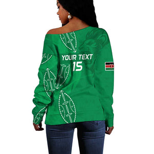 Jamhuri ya Kenya Rugby Custom Off Shoulder Sweater Kenyan Shield Style - Green Color