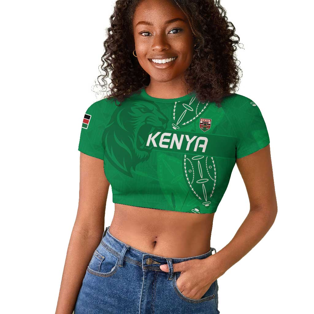 Jamhuri ya Kenya Rugby Custom Raglan Cropped T shirt Kenyan Shield Style - Green Color