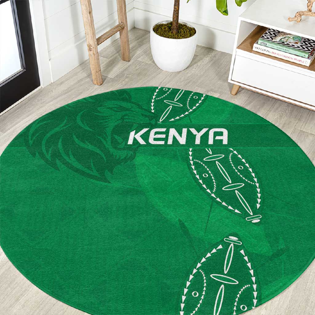 Jamhuri ya Kenya Rugby Round Carpet Kenyan Shield Style - Green Color