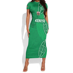 Jamhuri ya Kenya Rugby Custom Short Sleeve Bodycon Dress Kenyan Shield Style - Green Color LT15