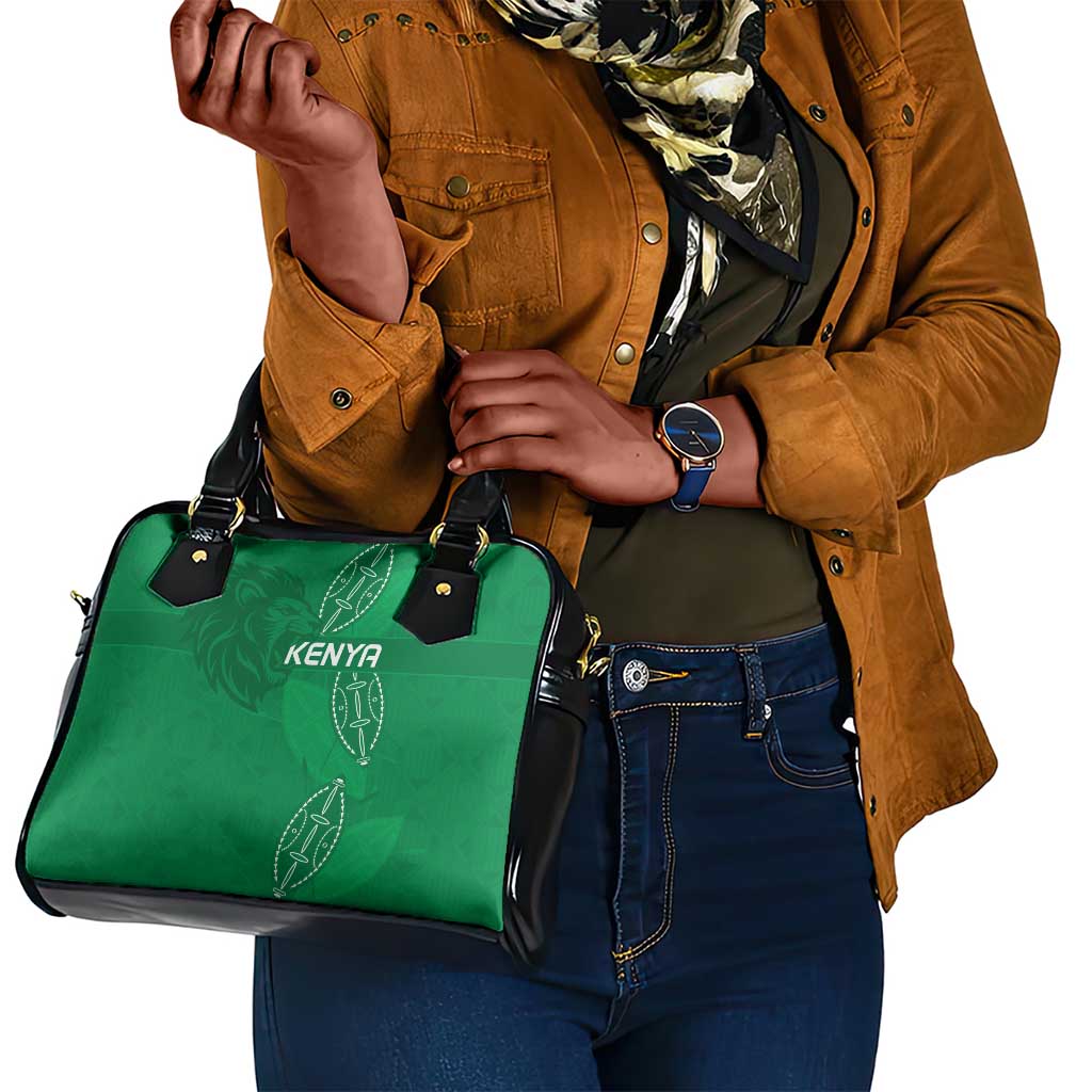 Jamhuri ya Kenya Rugby Shoulder Handbag Kenyan Shield Style - Green Color