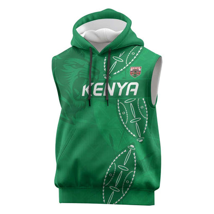 Jamhuri ya Kenya Rugby Custom Sleeveless Hoodie Kenyan Shield Style - Green Color - African Pride