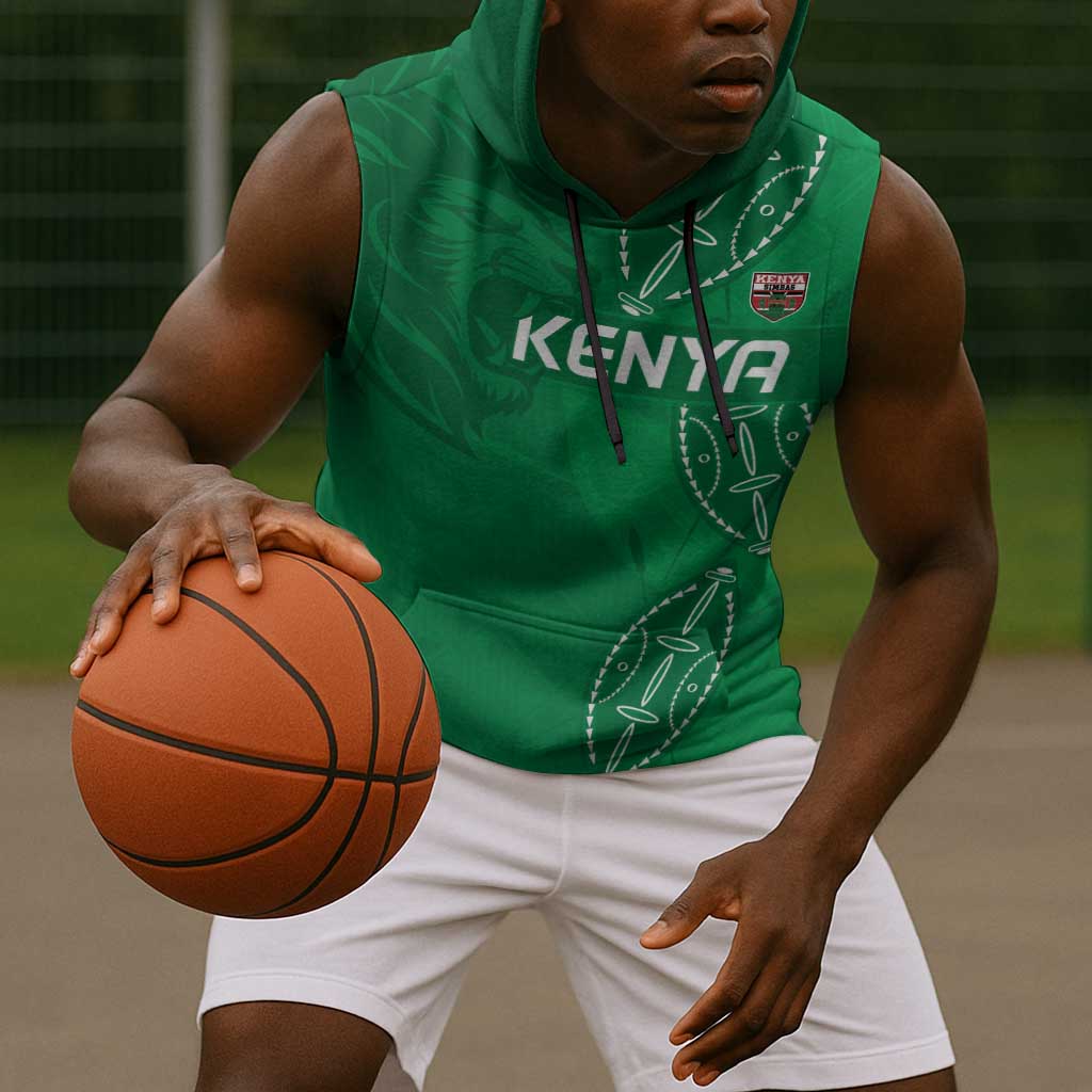 Jamhuri ya Kenya Rugby Custom Sleeveless Hoodie Kenyan Shield Style - Green Color - African Pride