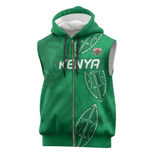 Jamhuri ya Kenya Rugby Custom Sleeveless Zip Hoodie Kenyan Shield Style - Green Color - African Pride
