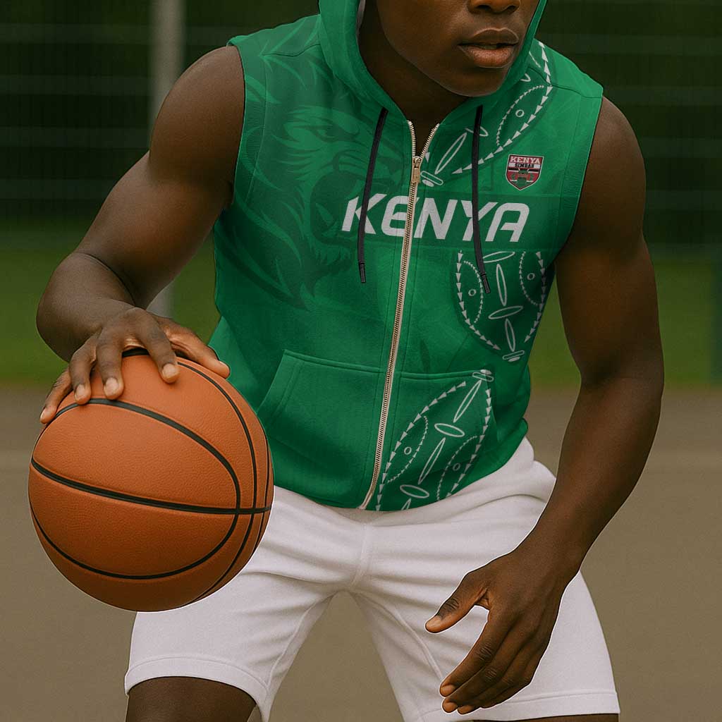 Jamhuri ya Kenya Rugby Custom Sleeveless Zip Hoodie Kenyan Shield Style - Green Color - African Pride