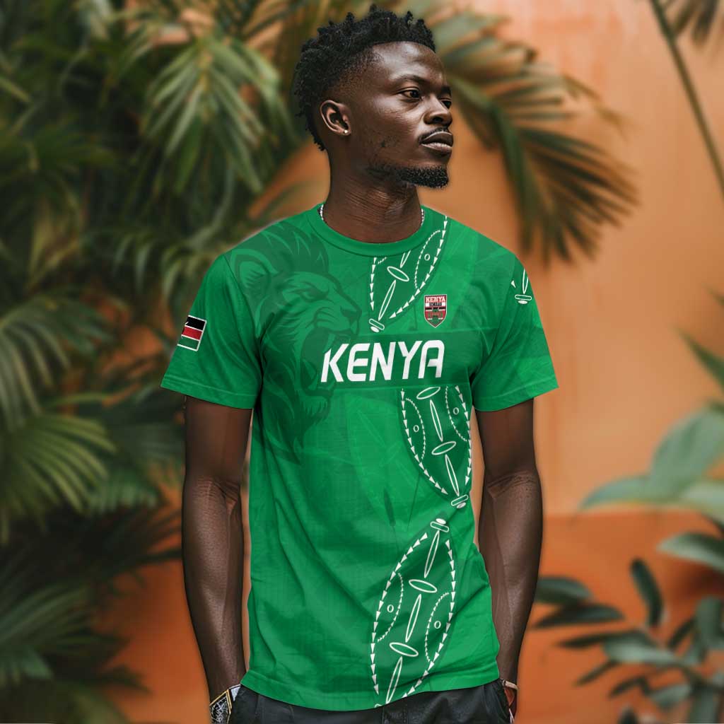Jamhuri ya Kenya Rugby Custom T shirt Kenyan Shield Style - Green Color