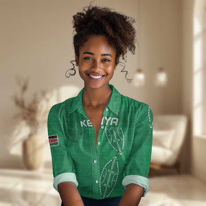 Jamhuri ya Kenya Rugby Custom Women Casual Shirt Kenyan Shield Style - Green Color