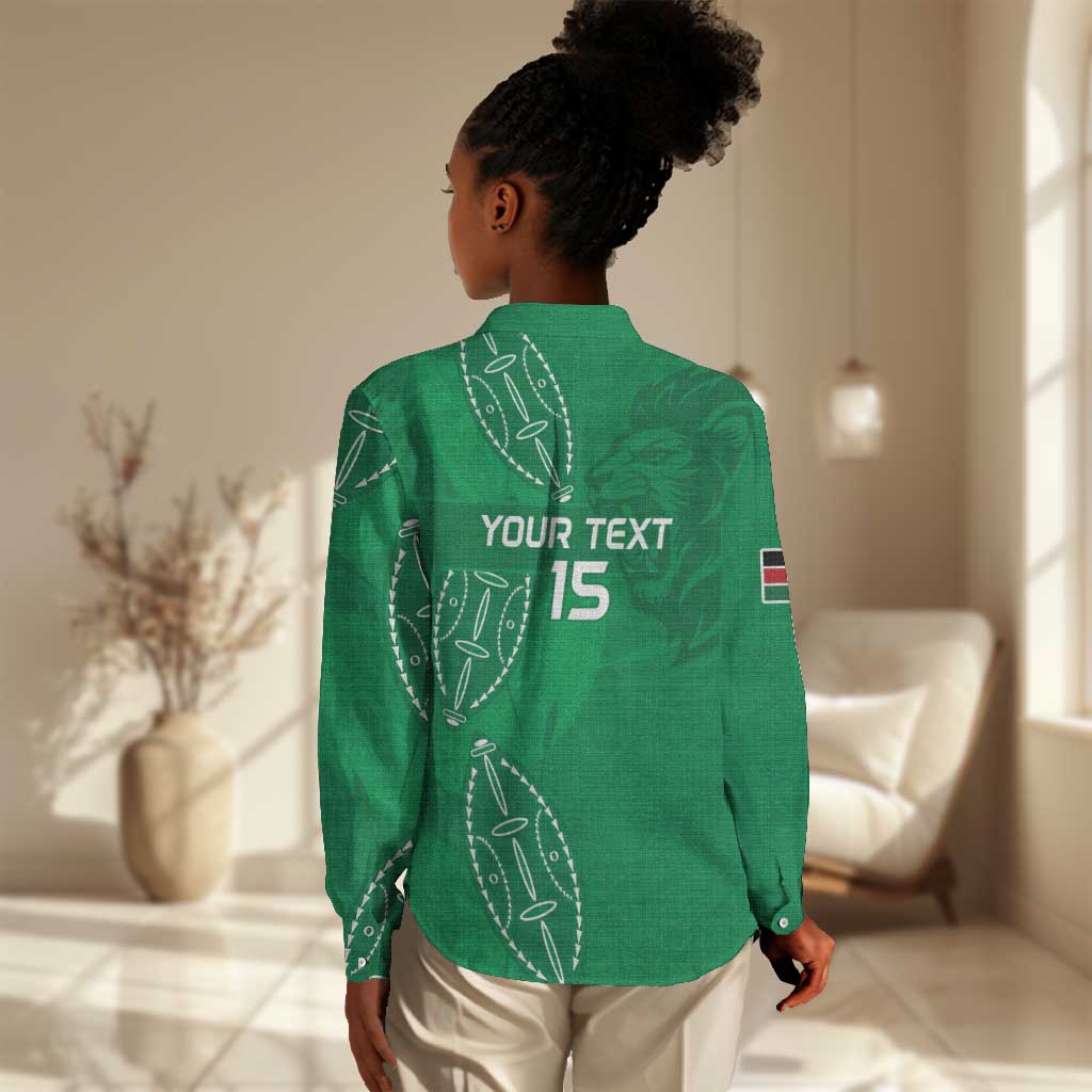 Jamhuri ya Kenya Rugby Custom Women Casual Shirt Kenyan Shield Style - Green Color