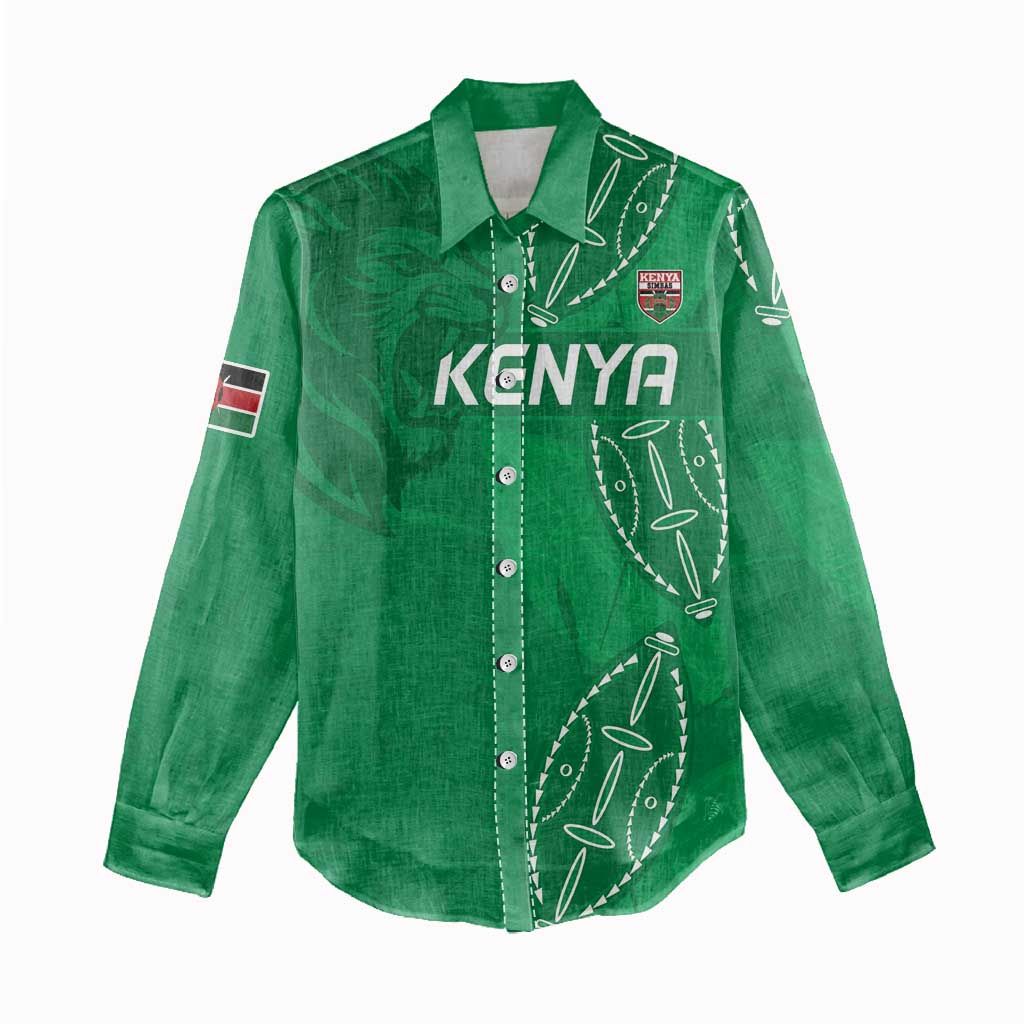Jamhuri ya Kenya Rugby Custom Women Casual Shirt Kenyan Shield Style - Green Color