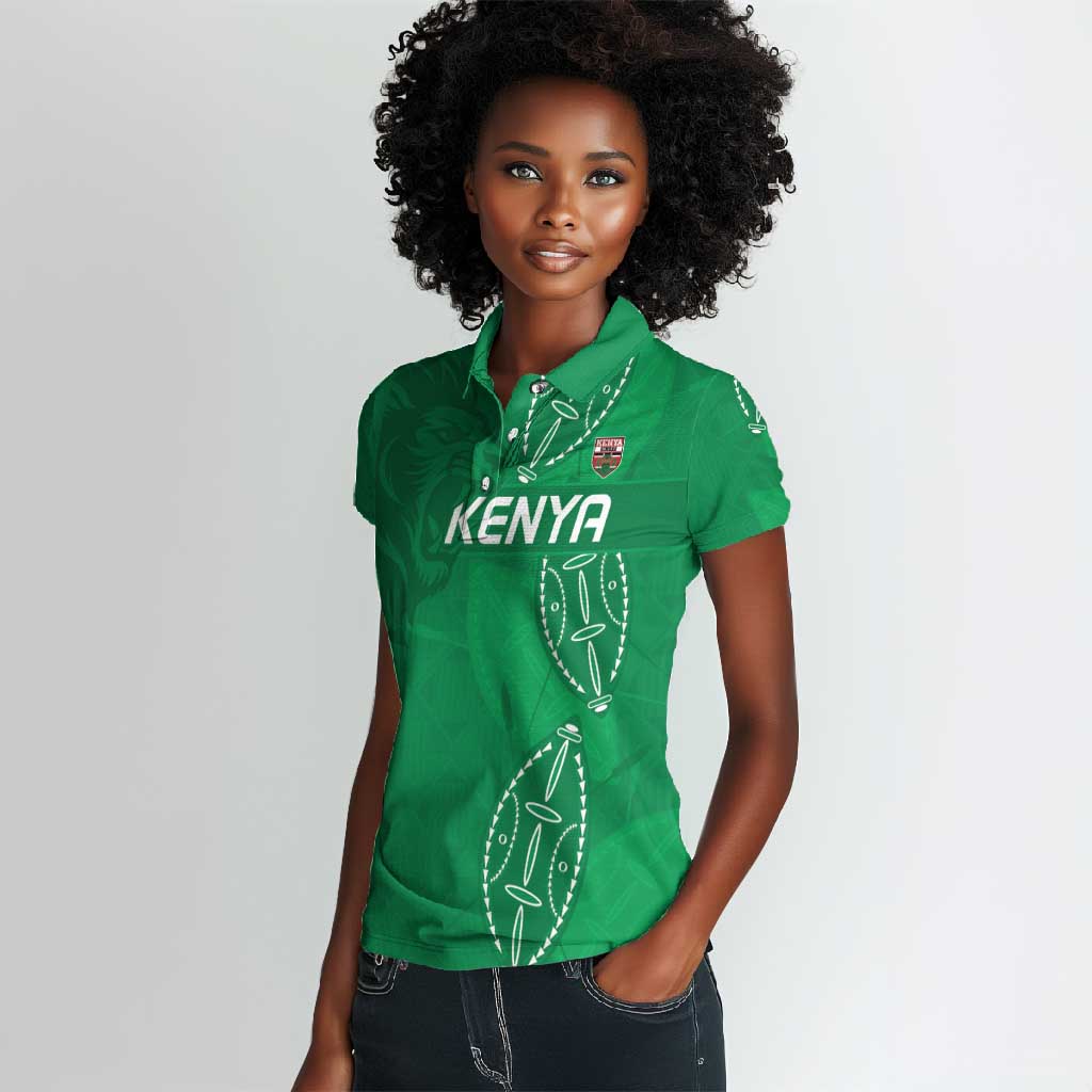 Jamhuri ya Kenya Rugby Custom Women Polo Shirt Kenyan Shield Style - Green Color