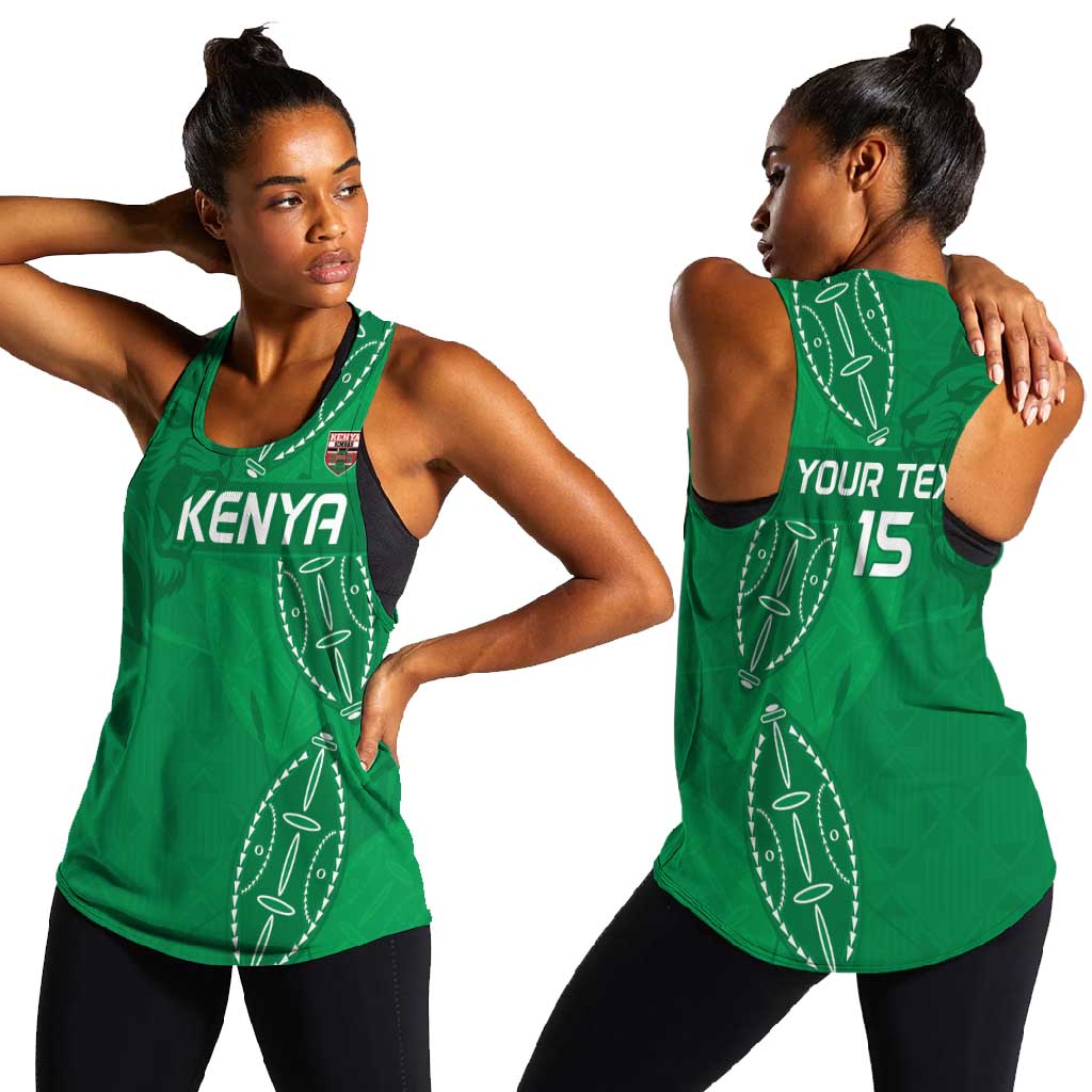 Jamhuri ya Kenya Rugby Custom Women Racerback Tank Kenyan Shield Style - Green Color