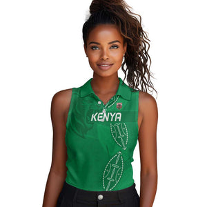 Jamhuri ya Kenya Rugby Custom Women Sleeveless Polo Shirt Kenyan Shield Style - Green Color