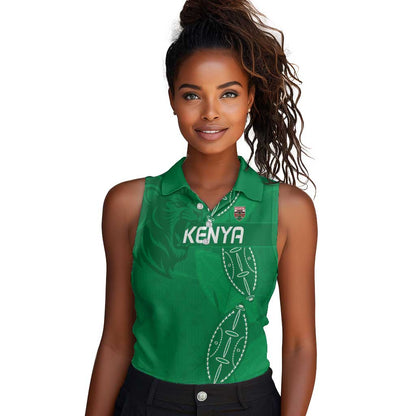Jamhuri ya Kenya Rugby Custom Women Sleeveless Polo Shirt Kenyan Shield Style - Green Color