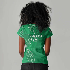 Jamhuri ya Kenya Rugby Custom Women V-Neck T-Shirt Kenyan Shield Style - Green Color