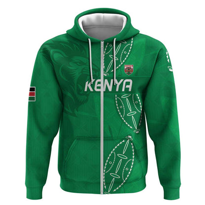 Jamhuri ya Kenya Rugby Custom Zip Hoodie Kenyan Shield Style - Green Color