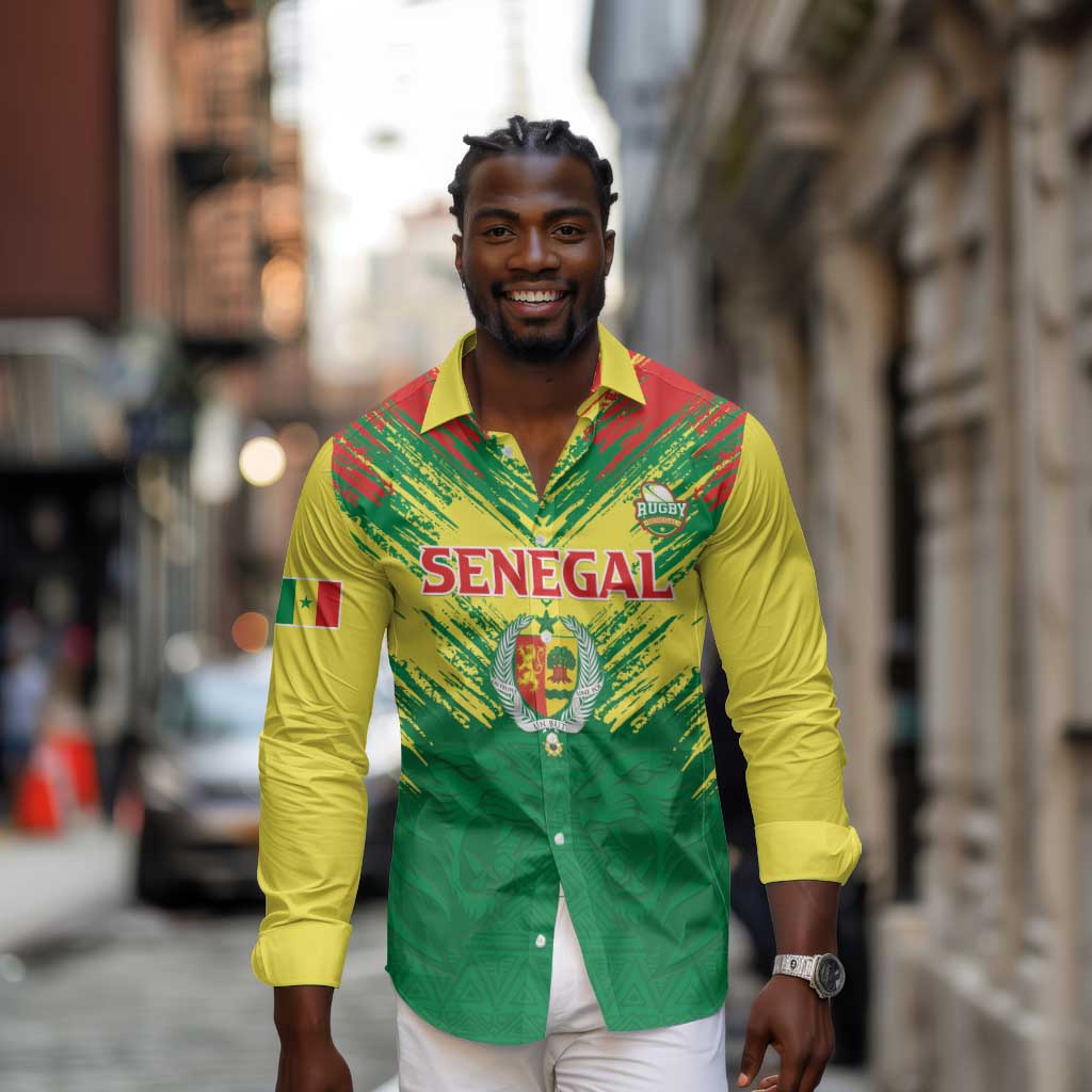 Senegal Rugby Custom Long Sleeve Button Shirt Go Go Go !