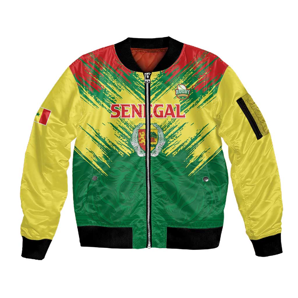 Senegal Rugby Custom Sleeve Zip Bomber Jacket Go Go Go !