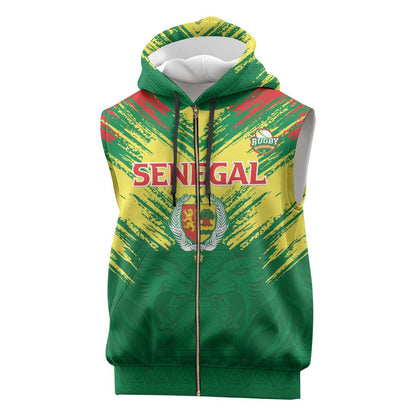 Senegal Rugby Custom Sleeveless Zip Hoodie Go Go Go ! - African Pride