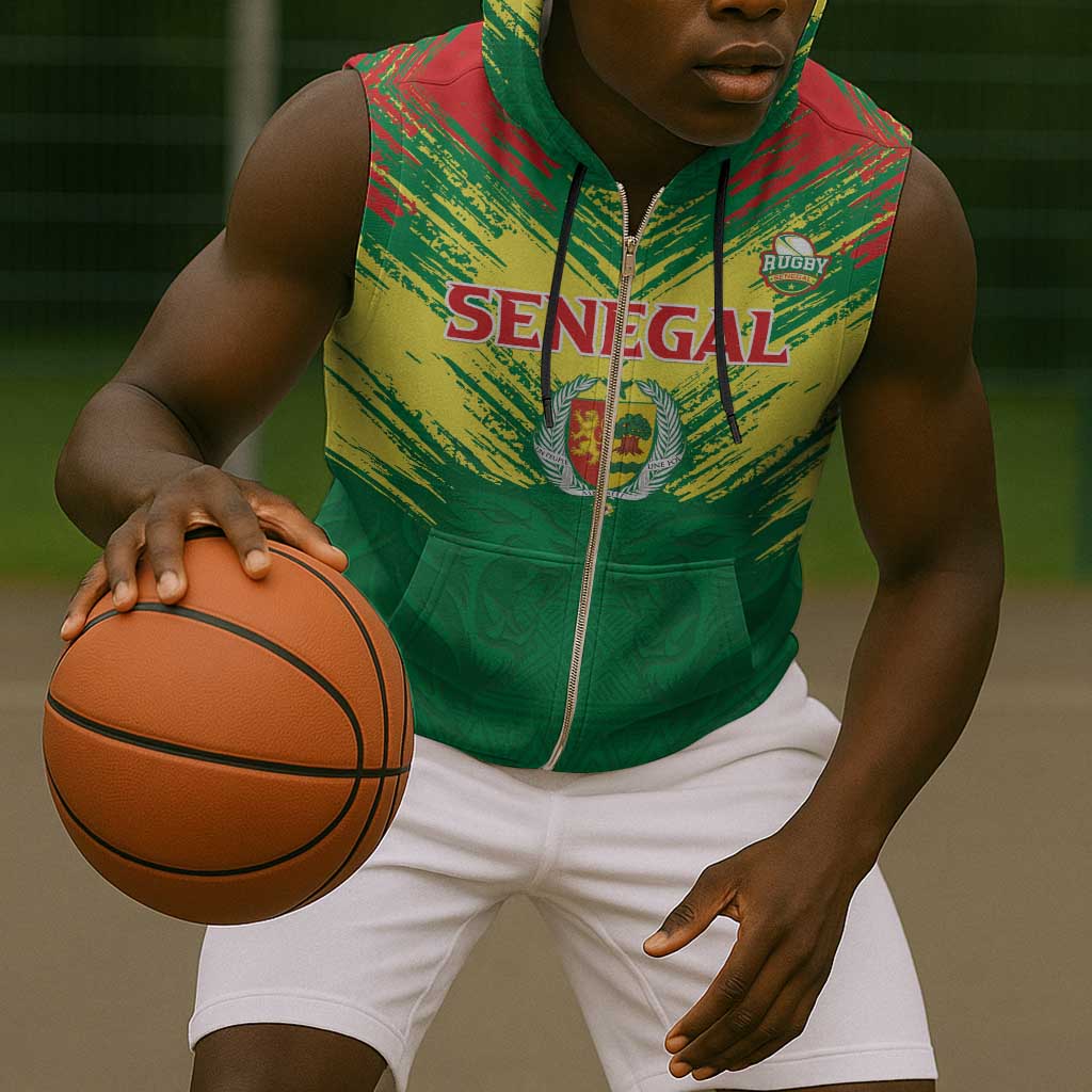 Senegal Rugby Custom Sleeveless Zip Hoodie Go Go Go ! - African Pride