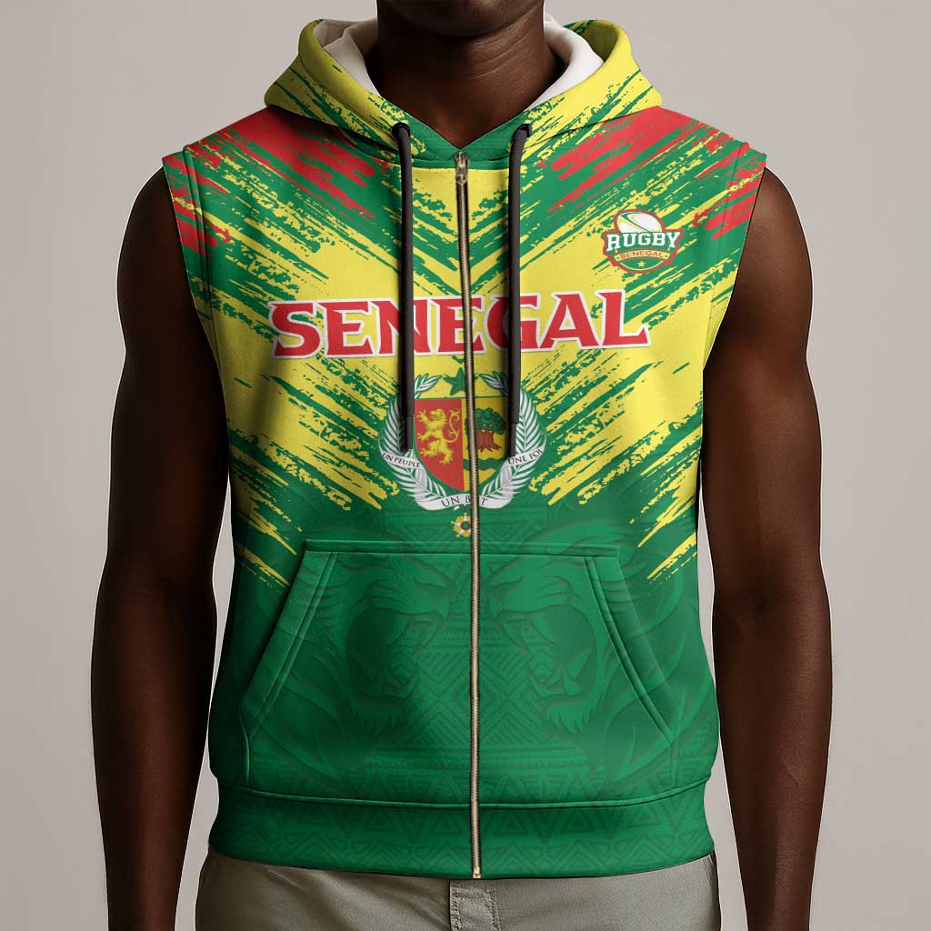 Senegal Rugby Custom Sleeveless Zip Hoodie Go Go Go ! - African Pride