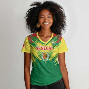 Senegal Rugby Custom Women V-Neck T-Shirt Go Go Go !
