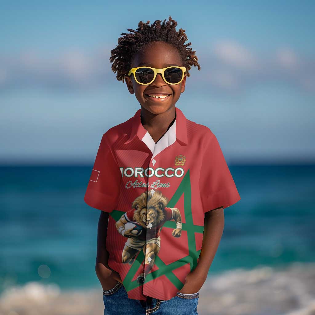 Morocco Rugby Custom Kid Hawaiian Shirt Come On Atlas Lions
