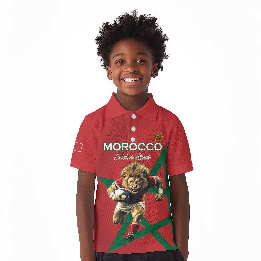 Morocco Rugby Custom Kid Polo Shirt Come On Atlas Lions