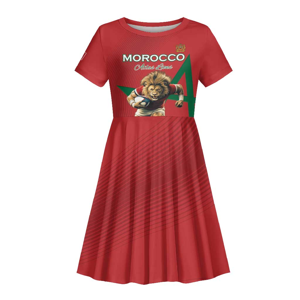 Morocco Rugby Custom Kid Short Sleeve Dress Come On Atlas Lions