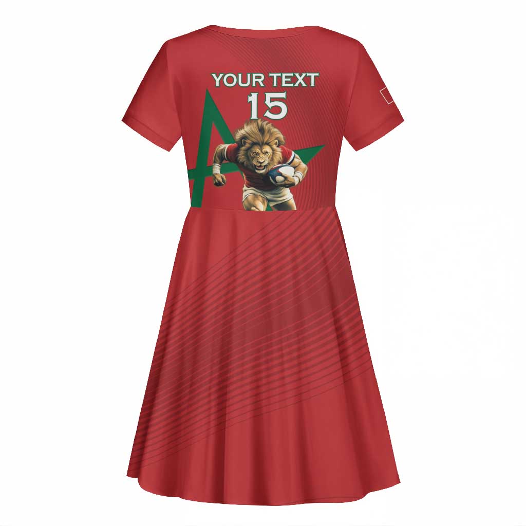 Morocco Rugby Custom Kid Short Sleeve Dress Come On Atlas Lions