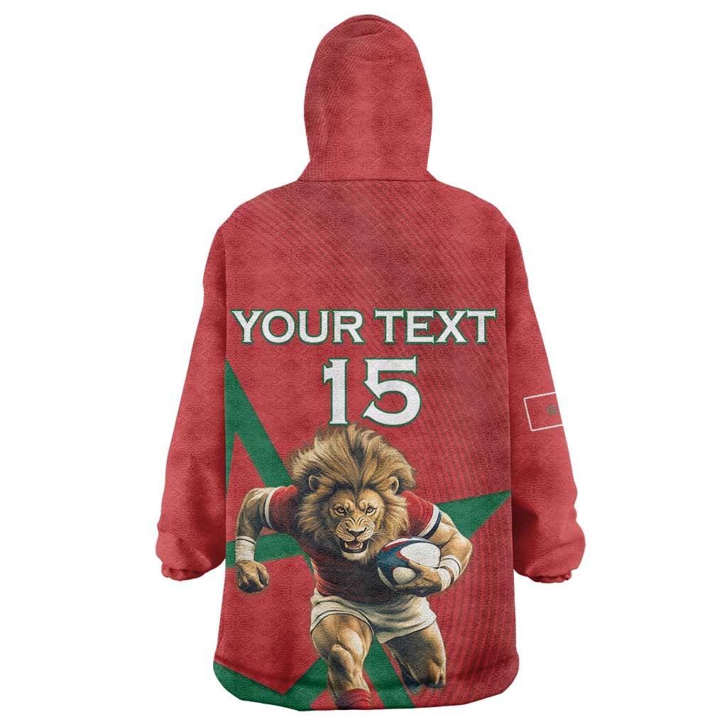Morocco Rugby Custom Kid Wearable Blanket Hoodie Come On Atlas Lions