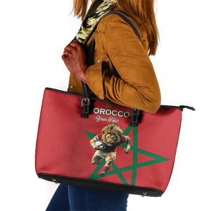 Morocco Rugby Custom Leather Tote Bag Come On Atlas Lions