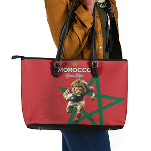 Morocco Rugby Custom Leather Tote Bag Come On Atlas Lions